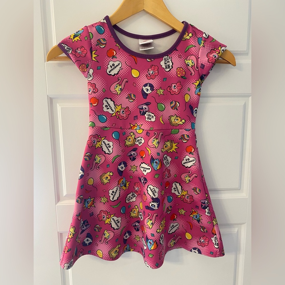 My Little Pony Girls Dress Size 4-5 Pink Cartoon Print Skater Dress Cute Casual - Picture 2 of 8